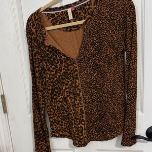 Pilcro Brown Leopard Long Sleeve Top